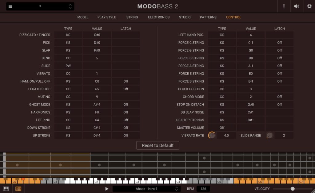 MODO Bass 2 Control Tab