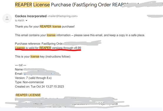 Reaper License Email